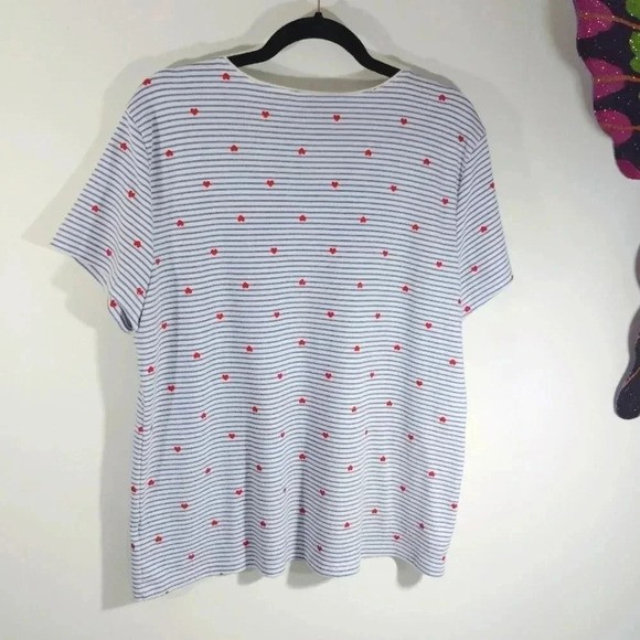 Karen Scott Nautical Hearts XL Tee T-shirt Blue Stripe Red Glitter Hearts - Picture 9 of 14